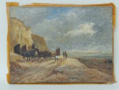 MONOGRAMMIST AKC oil on canvas - clearing cockle shells from the beach, signed and dated 1898, 28