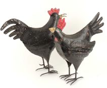 PAIR OF CRAFT MADE PRESSED METAL COCKERELS, 41cms (h) Provenance: The collection of Philip Clarkson