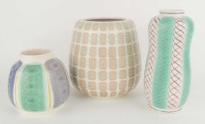 POOLE POTTERY CONTEMPORARY VASE, PKT (699), 20cms (h); together with PLT (185), 12.5cms (h); and PQB