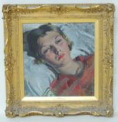 BERNARD FLEETWOOD-WALKER (1893-1965) oil on board - titled to the mount 'Rest', 36 x 34cms