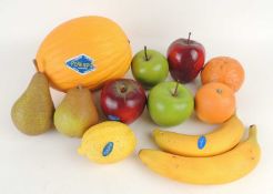 PENKRIDGE POTTERY REALISTIC FRUITS, including melon, apples, pears, lemon, orange, tangerine, and