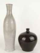POOLE POTTERY VASE, decorated with a speckle grey glaze, mark 37, 36.5cms (h); together with a brown