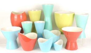 COLLECTION OF POOLE FREEFORM & OTHER PASTEL GLAZED VASES, c. 1950s/60s, tallest 31.5cms (h),