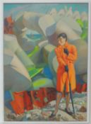 FOLLOWER OF ERNEST PROCTOR, oil on canvas - girl in the orange coat, unsigned, 154 x 109cms