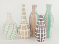 FIVE POOLE POTTERY CONTEMPORARY SMALL VASES, comprising PGT (692), 19.5cms (h); PKT (692), 19.