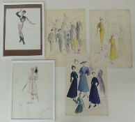 NUMBER OF ORIGINAL COSTUME DESIGNS FROM 1950s, including two framed watercolour and pencil designs