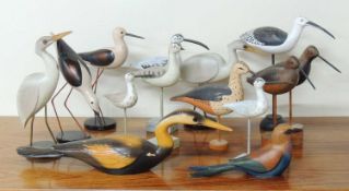 COLLECTION OF DECORATIVE PAINTED CARVED WOODEN BIRDS, including 'Feathers of Knysna' (South Africa),