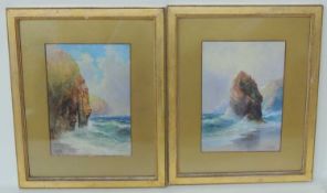J. C. UREN (1845-1932) pair of watercolours - rocky coastline, and a sea stack, signed, both 37 x