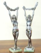 AFTER JACQUES LIMOUSIN: PAIR OF ART DECO CHROMED METALLIC FIGURES of standing nudes, inscribed to