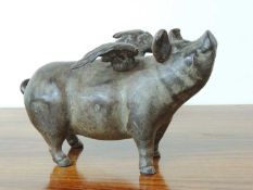 DECORATIVE CAST IRON FLYING PIG MONEY BANK, 32.5cms (h) Provenance: The collection of Philip
