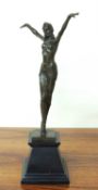 REPRODUCTION BRONZE MODEL OF AN EGYPTIAN DANCER after Chiparus, mounted on a polished slate plinth