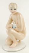 ITALIAN POTTERY MODEL OF A KNEELING NUDE WITH DOVE, indistinctly marked, 40cms (h) Provenance: The
