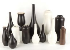 COLLECTION OF POOLE POTTERY VASES, in black panther and magnolia white glazes, being generally