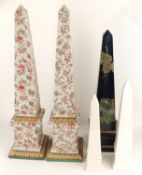 PAIR OF FLORAL DECORATED CRACKLE GLAZED CERAMIC OBELISKS, late 20th century, 67.5cms (h); together