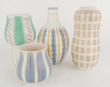 FOUR POOLE POTTERY CONTEMPORARY VASES, comprising YCS (689), 15cms (h); PQB (699), 20cms (h); also
