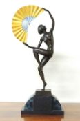 ART DECO STYLE PAINTED BRONZE FIGURE 'THE FAN DANCER', unsigned, on black marble base, 58cms (h)