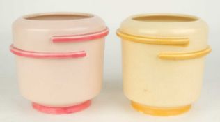 POOLE PLANE WARE ART DECO VASE (861P), finished in straw with yellow trim, 12.5cms (h); together