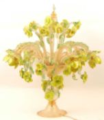 IMPRESSIVE MURANO GILT SPLASHED & LIME GREEN GLASS FLORAL TABLE LAMP, mid-20th century, fitted for