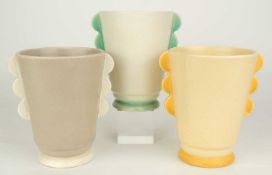 POOLE PLANE WARE ART DECO SMALL VASE (170P), finished in grey and magnolia, 14cms (h); together with