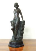 ART DECO STYLE BRONZE SCULPTURE 'EGYPTIAN PRINCESS' after Milo, on black marble base, bearing a