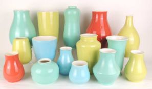 COLLECTION OF POOLE PASTEL GLAZED POTTERY VASES, all 1950s/60s, including marrow shaped vase,