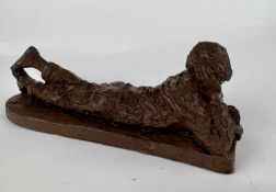 ‡ KARIN JONZEN RBA (British, 1914-1998) bronze resin sculpture with dark brown patina - boy reading,