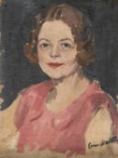 EVAN WALTERS (Welsh, 1893-1951) oil on board - half-portrait of Lady Megan Lloyd George, signed,