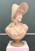 ATTRIBUTED TO ANTONIO FRILLI (Italian, 1830-1902), alabaster - sculpture of a lady in straw