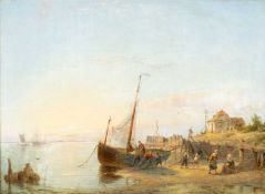 PIETER CORNELIS DOMMERSEN (Dutch, 1833-1918) oil on board - entitled verso 'Calm Estuary Scene' on