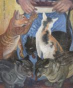 ‡ OROVIDA CAMILLE PISSARRO (British, 1893-1968) Les Cinq Chats, five domestic cats at feeding