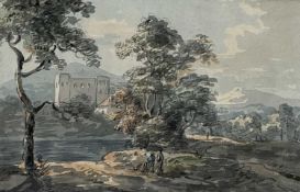 ATTRIBUTED TO JOHN LAPORTE (British, 19th Century) watercolour - view of a castle with figures and