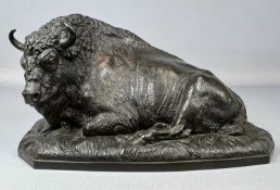 ‡ ERICH OEHME (German, 1898-1970) bronze resin - Recumbent bison, signed, on base, 22 (h) x 40cms (