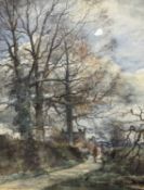 C. J. THORNTON (British, 1911-2001) watercolour - country lane with lone rider on horseback,