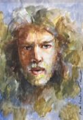 ‡ ROBERT OSCAR LENKIEWICZ (British, 1941-2002) watercolour - self-portrait, signed lower right, 28 x