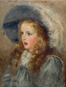 LUCILA PENNELL (British, 19th Century) oil on canvas - portrait of a young girl in blue frock and
