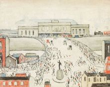 ‡ LAURENCE STEPHEN LOWRY RBA RA (1887-1976) colour lithograph - 'Station Approach', signed in
