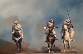 ‡ PETER J. CARTER (British, 20th century) oil on board - Berber horsemen, signed lower left, 60 x