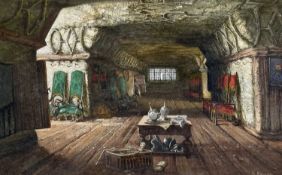 MARGARET RAYNER (British, 1837-1920) watercolour - interior of a medieval hall, signed lower