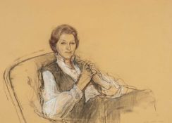 ‡ JOHN STANTON WARD (British, 1917-2007) chalk and charcoal on brown paper - Portrait of a lady,
