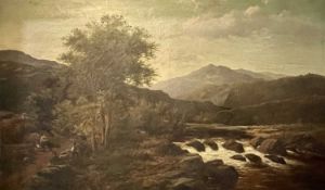 19TH CENTURY BRITISH SCHOOL pair large oils on canvas - extensive mountainous river views with