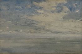 NELSON ETHELRED DAWSON (British, 1860-1941) watercolour - extensive seascape with sailing boat on