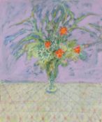 ‡ JACK SHORE (Welsh, 1922-2008) mixed media - a vase of red flowers, signed, 62 x 51cms