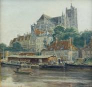 THOMAS MATTHEW ROOKE (British, 1842-1942) watercolour - entitled verso 'Auxerre Cathedral from the