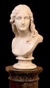 JOHN HENRY FOLEY, ARA (Irish, 1818-1874) sculpted white marble bust of a maiden, inscribed to the