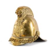 MILITARY CLUB HOUSE: BRASS PLATED MERRYWEATHER FIREMAN'S HELMET, lobster tail back and crest