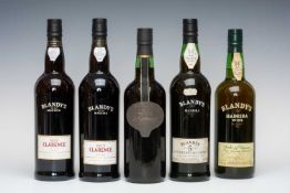 WINE, WHISKY & SPIRITS CLUB HOUSE: FIVE BOTTLES OF BLANDY'S MADEIRA comprising, 10yo Malmsey,