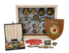 MILITARY CLUB HOUSE: COLLECTION OF RAF OFFICER'S CAP BADGES, half-wing brevet badges including