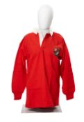 RUGBY UNION CLUB HOUSE: MĀORI ALL BLACKS & WALES JERSEY, red with a white collar bearing three