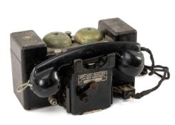 MILITARY CLUB HOUSE: BRITISH ARMY FIELD TELEPHONE, set 'F. MK.II', twin brass metal bells, black