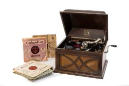 MUSIC CLUB HOUSE: 'HIS MASTER'S VOICE' OAK GRAMOPHONE, with no. 5A stamped to the stylus head,